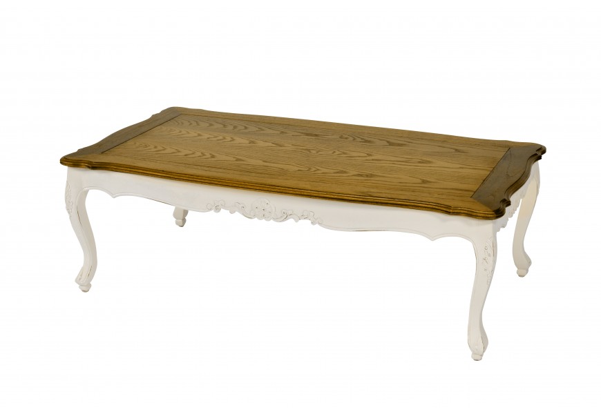 Luxusní provence konferenční stolek Preciosa v krémově bílé barvě s vyřezávaným zdobením 130cm