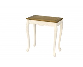 Provence vyřezávaný příruční stolek Preciosa v krémově bílé barvě s přírodně hnědou deskou 75cm