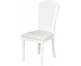Rustikální bilá dřevěná jídelní židle Belliene bílé barvy s čalouněním a vyřezávaným opěradlem 105cm