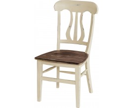 Masivní jídelní židle Antoinette z mahagonu v provensálském stylu s vanilkovým nátěrem a ozdobným vyřezáváním