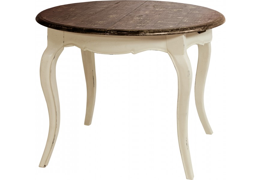 Masivní rozkládací kulatý jídelní stolek Antoinette v provence stylu ve vanilkovém provedení