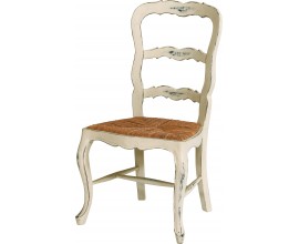 Luxusní provence jídelní židle Antoinette ve bílem provedení s ratanovou výplní 102 cm