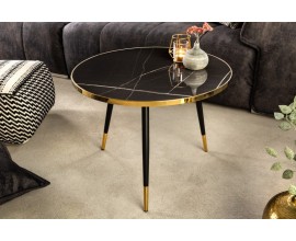 Art-deco kulatý konferenční stolek Nudy s vrchní deskou s černým mramorovým designem s nožičkami ve zlatém zakončení 60cm