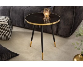 Designový kulatý příruční stolek Nudy v černém art deco provedení s kovovým rámem a nožičkami ve zlaté barvě 45cm