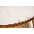 Designový kulatý příruční stolek Nudy se skleněnou deskou s mramorovým designem bílé barvy se třemi nožičkami