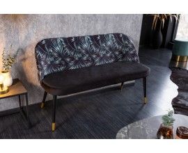 Designová art-deco lavice Floreque černé barvy s potahem ze sametu a s kovovýma nohama