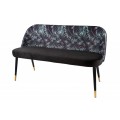 Art-deco designová lavice Floreque se sametovým čalouněním černé barvy s florálním vzorem a kovovými nožičkami 130cm