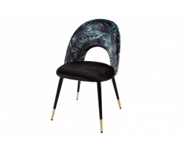 Art deco čalouněná stylová židle Floreque s černou kovovou konstrukcí a zlatými detaily