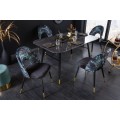 Art deco stylová židle Floreque s tmavým čalouněním a florálním vzorem s kovovou konstrukcí v černé barvě 83cm