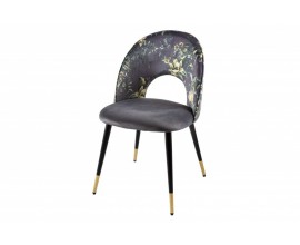 Stylová čalouněná židle Floreque v šedém provedení s potiskem flóry v art deco stylu