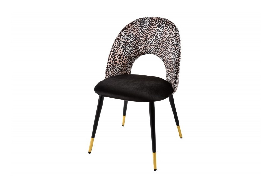 Designová čalouněná židle Floreque s potahem se zvířecím vzorem v art deco stylu s kovovými nožičkami v černo-hnědém provedení