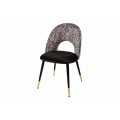 Designová čalouněná židle Floreque s potahem se zvířecím vzorem v art deco stylu s kovovými nožičkami v černo-hnědém provedení