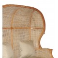 Koloniální dvoumístné porter křeslo Ceilao z masivního teakového dřeva se stříškou vyplétanou ratanem a čalouněním v pískové hně