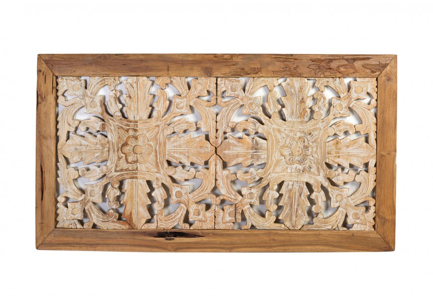 Unikátní koloniální ručně vyřezávané čelo postele Talia z exoticky působícího dřeva a ornamenty s povrchovou úpravou v hnědé bar