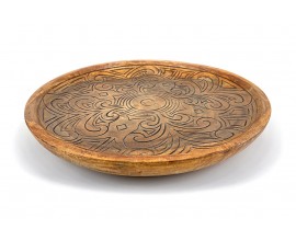 Univerzální kulatá stylová mísa Talia s ručně vyřezávanými ornamenty z přirozeného středně hnědého dřeva