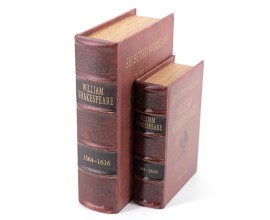 Stylové kožené knihy Shakespeare s dekorativním motivem Shakespearovské tvorby v červené barvě