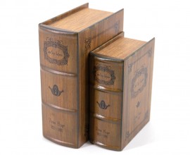 Designový set kožených knih Victor Hugo v hnědém koloniálním stylu s dekorativním motivem 27cm
