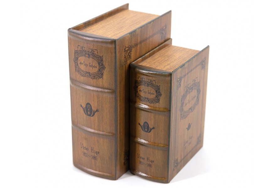 Stylový koloniální set dvou knih Victor Hugo s hnědou vintage povrchovou úpravou