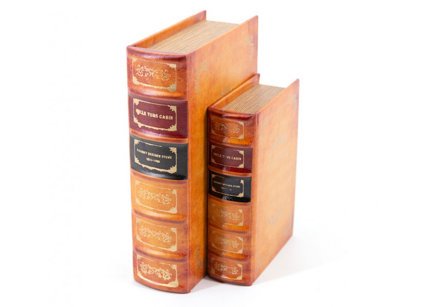 Stylový kožený set knih H.B. Stowe v oranžové barvě s dekorativním vzhledem 27cm