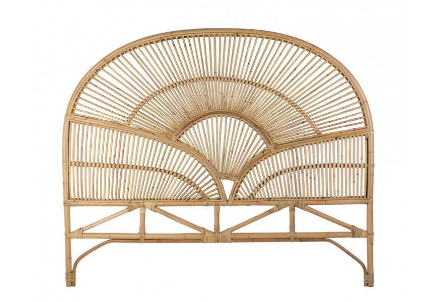 Designové ratanové čelo postele Lucianus v etno stylu s paprskovitým výpletem obloukovitého tvaru 160cm