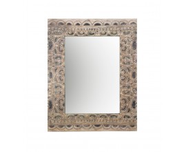 Designové obdélníkové zrcadlo Carlito v dřevěném ručně vyřezávaném rámu ze dřeva Albasia s etno motivy 100cm