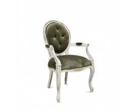 Luxusní čalouněná vintage židle Adrien z masivního mahagonového dřeva a bílým ošoupaným nátěrem 95cm
