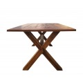 Jídelní stůl Camile vyrobený z masivního exotického teakového dřeva v koloniálním stylu s překříženýma nohama