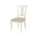 Luxusní provence bílá jídelní židle z kolekce Deliciosa s čalouněním v perlově šedé barvě a ozdobným vyřezáváním