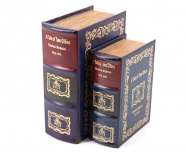 Dekorativní set knih Příběh dvou míst s koženým oblam staro fialové barvy