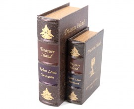 Designový set dekorativních knih Ostrov pokladů v hnědo fialovém koženém obalu