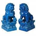Luxusní set tmavěmodrých sošek z porcelánu Fu Dogs v modrém orientálním stylu