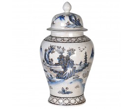 Dekorativní bílá porcelánová nádoba Rongi s modrým orientálním motivem a tvarovaným víkem 39cm