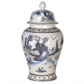 Orientální porcelánová nádoba Rongi s modrou tématickou kresbou asijského venkova