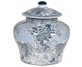 Orientální modrá nádoba Rongi z porcelánu s tradičním dekorativním vzorem čínského kapra 38cm