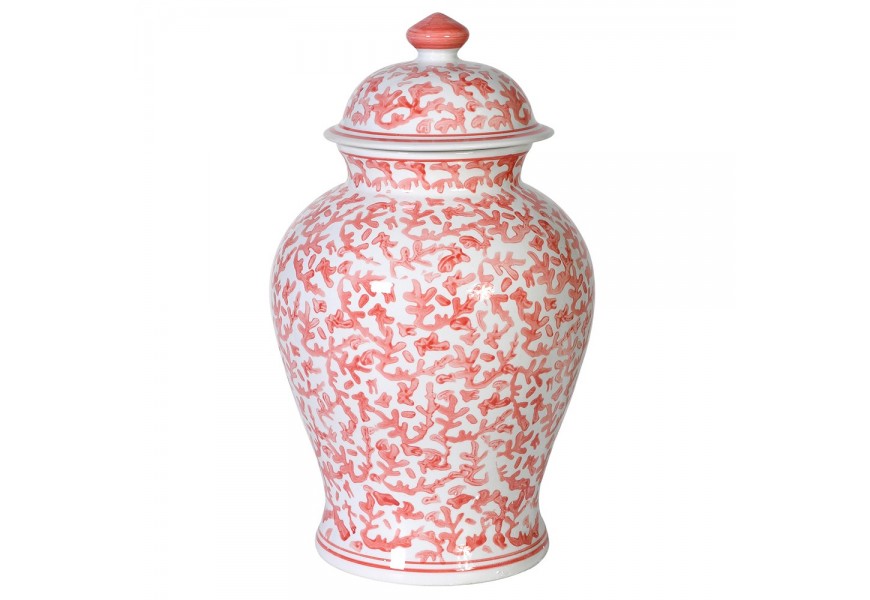 Orientální porcelánová nádoba Coral v bílé barvě s červenou korálovou malbou