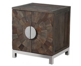Designový luxusní noční stolek Furria z masivního dřeva s geometrickým motivem 62cm