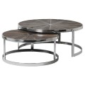 Designový luxusní set dvou kulatých konferenčních stolků Furria ze tmavě hnědého dřeva a kovu