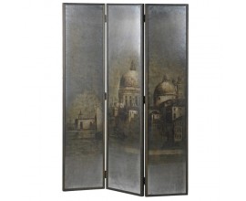 Vintage zástěna do ložnice Duomo se skleněným povrchem s urbánním motivem v sépiových barvách 180cm