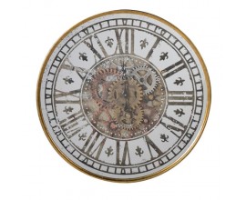 Retro nástěnné hodiny Clockwork ze dřeva a kovu se zlatým rámem a ozubenými kolečky 60cm