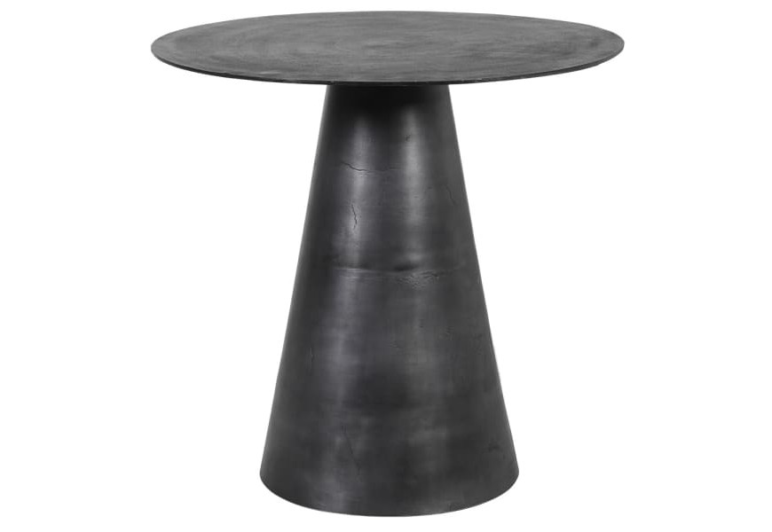 Industriální příruční stolek Black Iron s černou kuželovou konstrukcí z kovu as kulatou povrchovou deskou 80cm