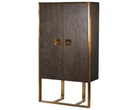 Art deco barová skříňka Luxuria ze dřeva hnědé barvy se zlatou kovovou konstrukcí 190cm