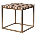 Designový čtvercový příruční stolek Betlien v art-deco stylu ze dřeva hnědo-černé barvy se zlatou kovovou konstrukcí