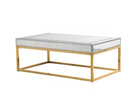 Art deco moderní konferenční stolek Malade s kovovou zlatou konstrukcí a stříbrnou povrchovou deskou 120cm