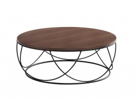Luxusní kulatý konferenční stolek Nordica Nogal z hnědého dřeva v provedení ořech s černou kovovou podstavou 90 cm