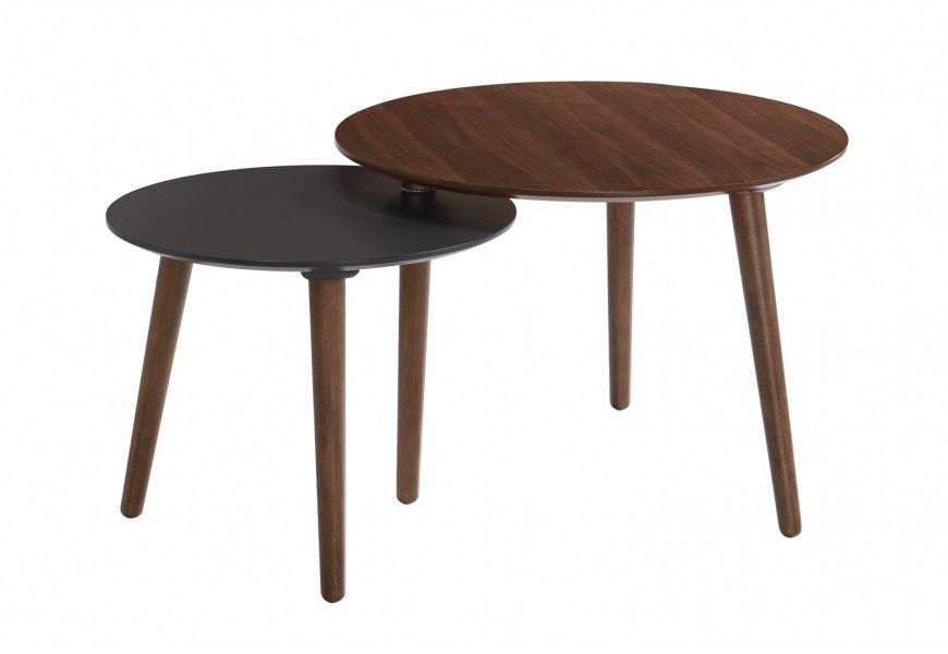 Jedinečný příruční stolek Nordica Nogal z ořechovo dýhovaného dřeva hnědé barvy s boční deskou v šedém provedení