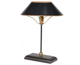 Art deco černá stolní lampa Clarice z kovu se zlatým zdobením