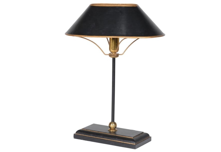 Art deco černá stolní lampa Clarice z kovu se zlatým zdobením