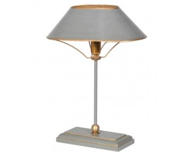 Art-deco šedá stolní lampa Clarice s designovými zlatými prvky z kovu a dřeva 42cm