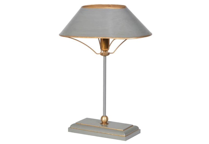 Designová stolní lampa Clarice v art deco stylu šedé barvy se zlatým mosazným zdobením