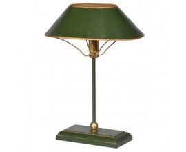 Art-deco designová stolní lampa Clarice v zelené barvě se zlatým zdobením z kovu a dřeva 42cm